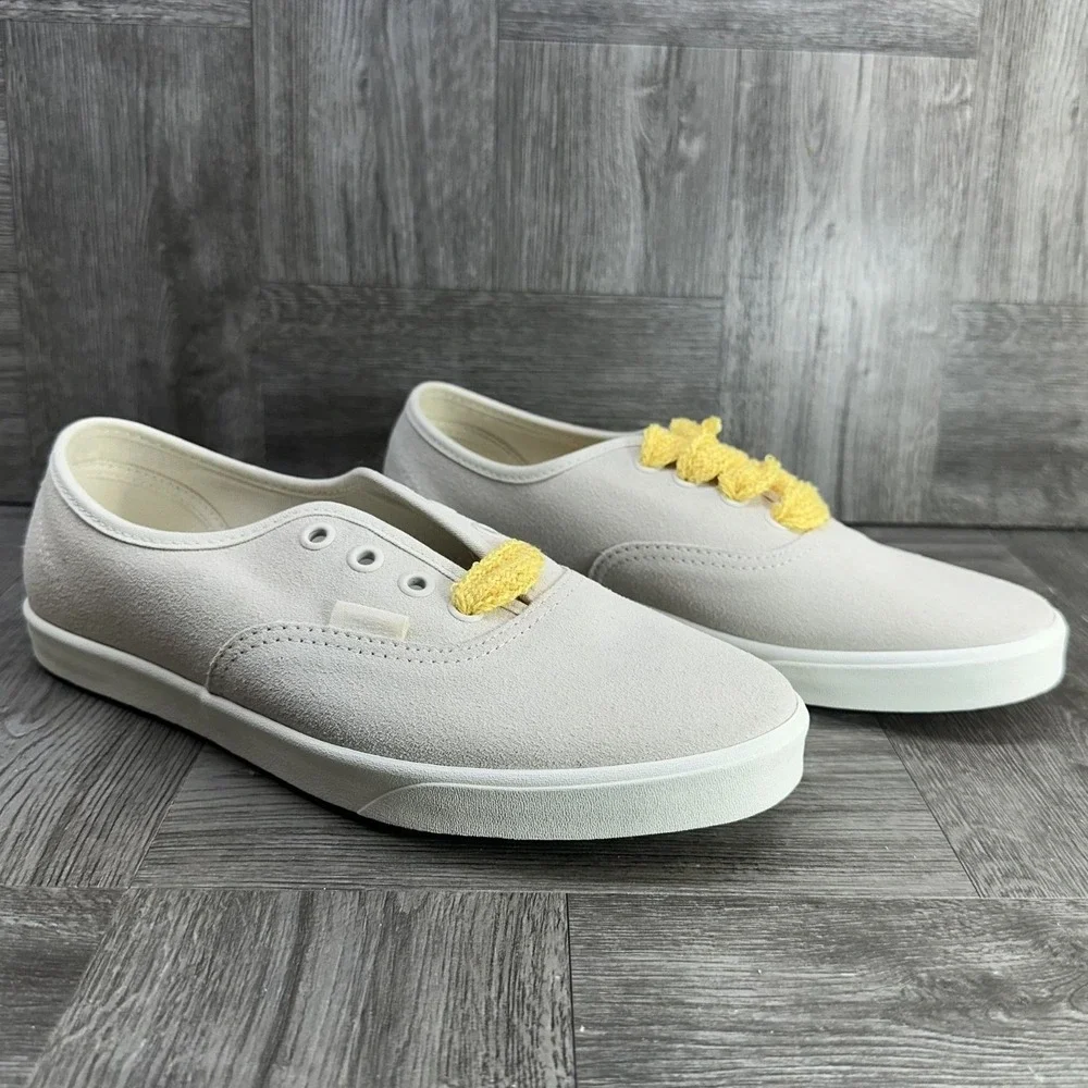 Vans Authentic Lo Pro Women 7.5 Oatmeal Beige Suede Yellow Laces NEW